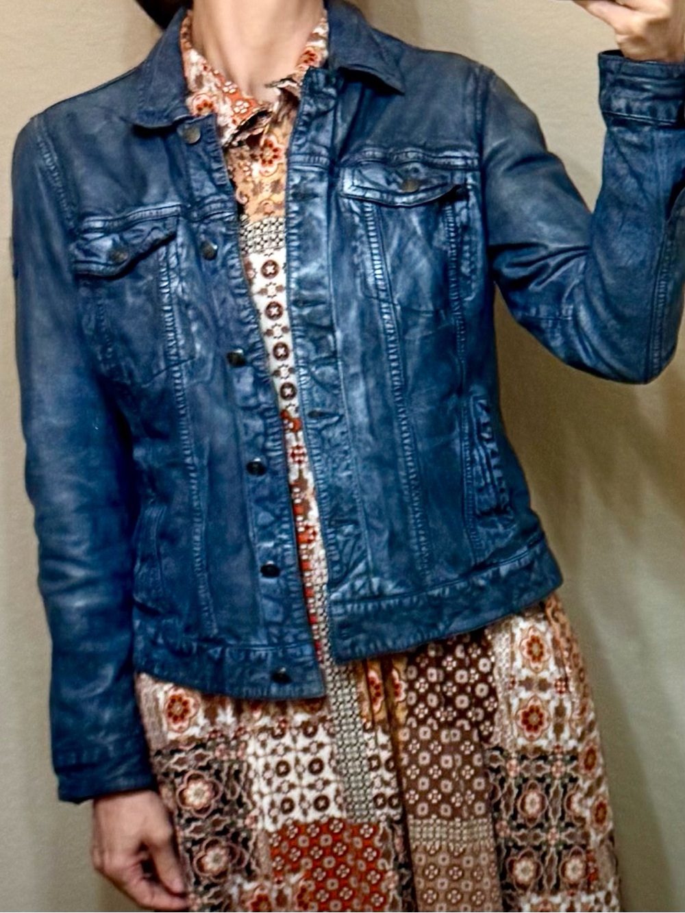 Mauritius Genuine Lamb Leather Jacket, 12, Denim Look